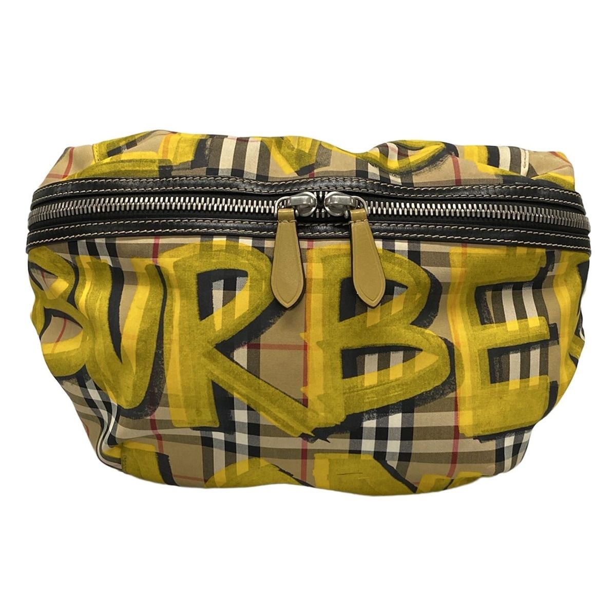 バーバリーロンドンイングランド ウエストポーチ 4074214 ベージュ×黒×マルチ グラフィティ ペイント|チェック柄 レザー