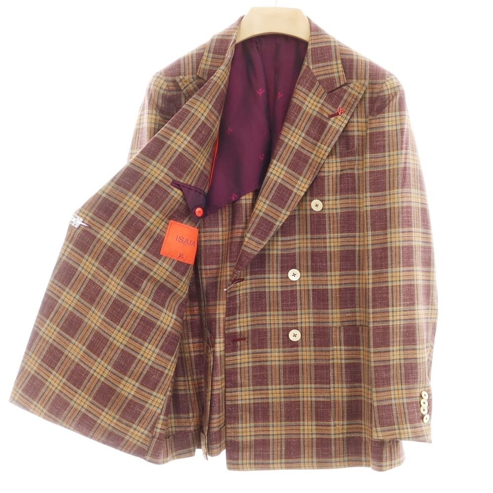 中古】イザイア ISAIA CORTINA チェック ダブルジャケット ダーク