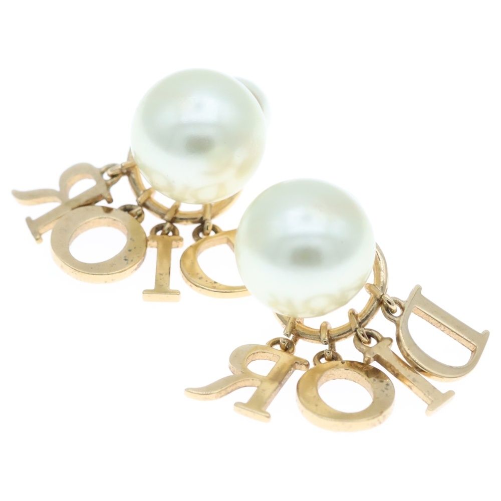 DIOR ディオール Tribales ロゴ トライバルピアス フェイクパール ゴールド GP ラインストーン