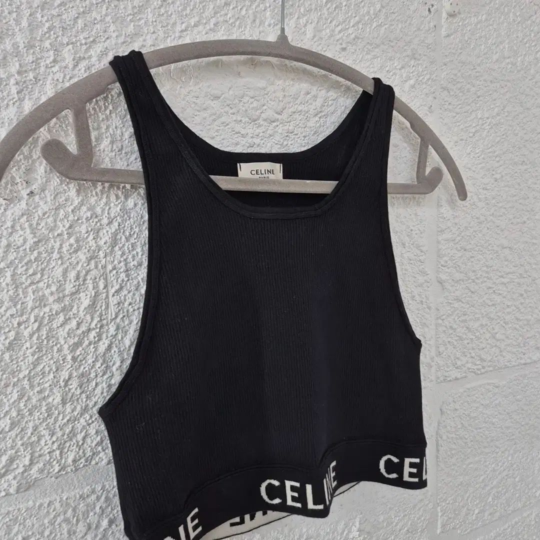 Celine セリーヌ 黒 ロゴ クロップド タンクトップ