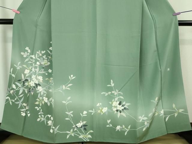 平和屋着物□極上 訪問着 友禅 作家物 枝花文 暈し染め 千草色地