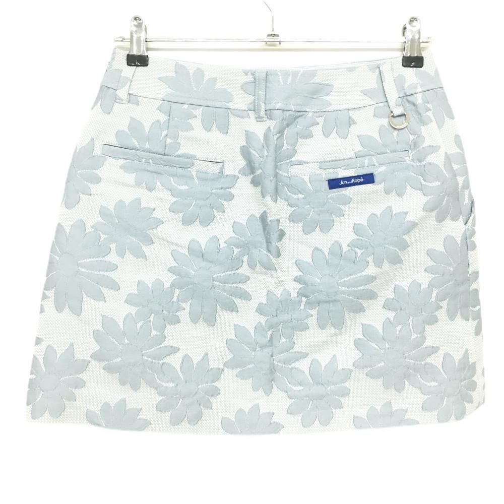 超美品】ジュンアンドロペ スカート ライトブルー×白 花柄織生地 裏地