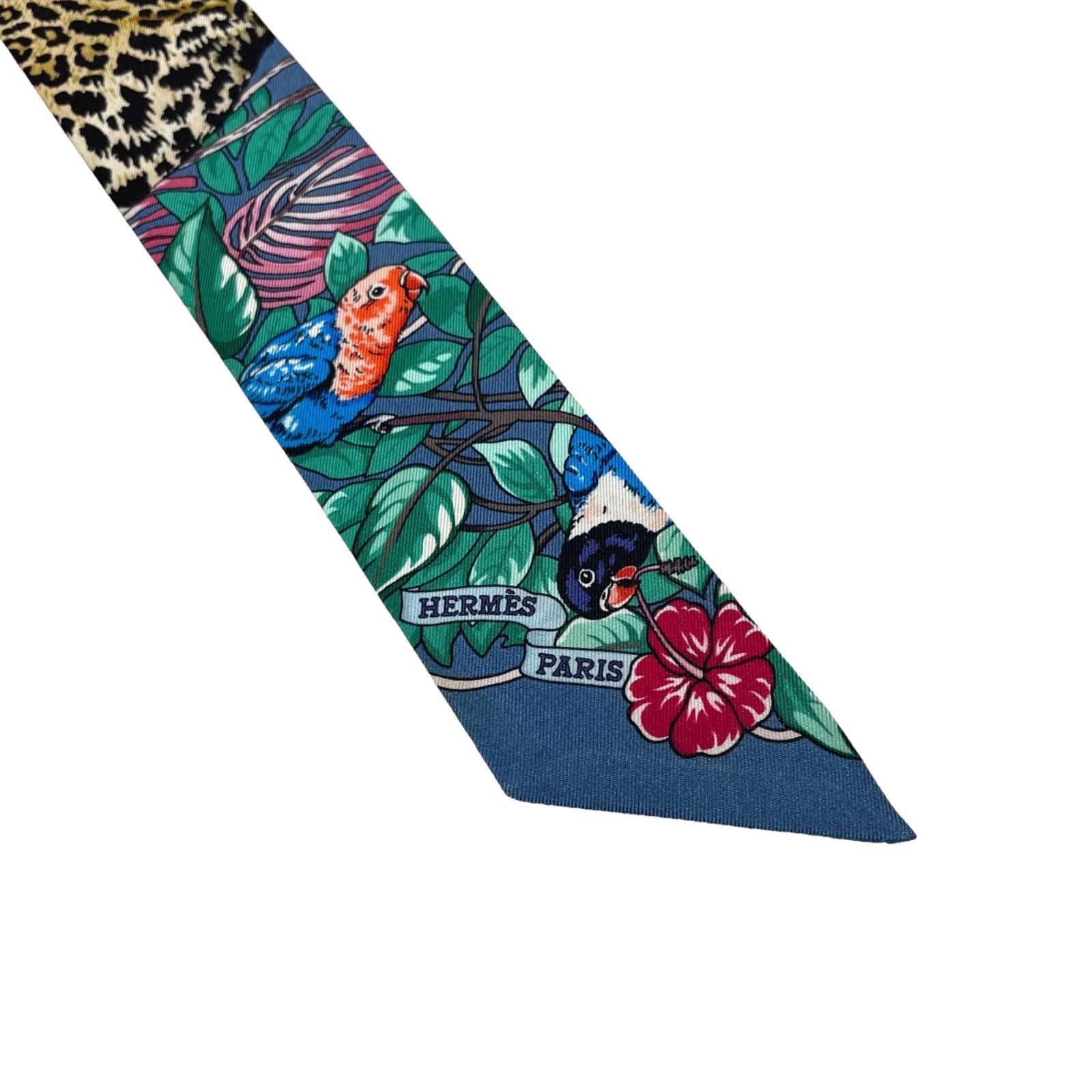 HERMES Twilly JUNGLE LOVE LOVE エルメス ツイリー シルク100
