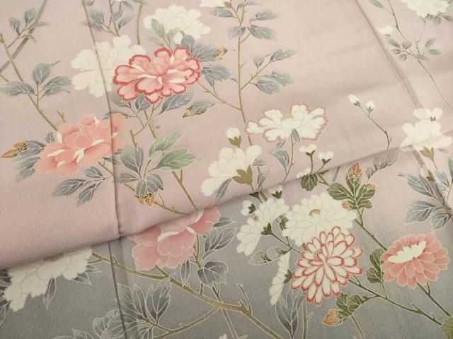 平和屋着物▽訪問着 単衣 友禅 枝花文 暈し染め 正絹