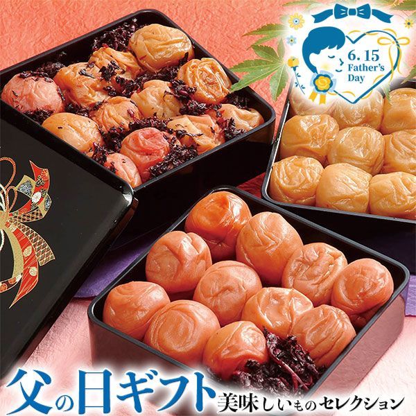 父の日 ギフト プレゼント 紀州南高梅 三段重 農家の 梅 三種味比べ 黒 梅干し｜しそ梅250g 塩分12% はちみつ梅250g 塩分8% かつお梅250g 塩分8% ｜お届け期間 6月12日～6月15日 日付指定不可 食品 贈物