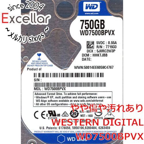 [bn:5] WesternDigital HDD 2.5inch　WD7500BPVX　750GB 9.5mm　5000～6000時間以内