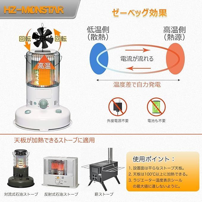 ストーブファン 6枚羽 石油ストーブファン 6つブレード 空気循環 電源不要 静音稼動 薪ストーブファン 防寒対策 省エネ 環境にやさしい