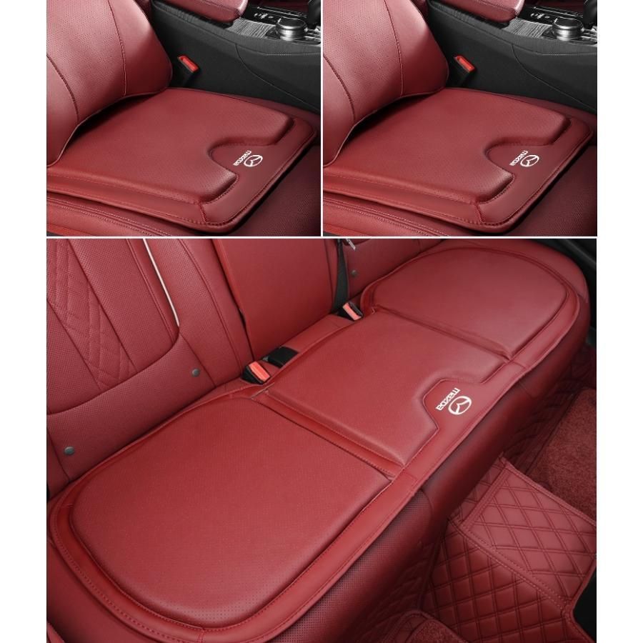 【新品未使用】マツダ MAZDAレッドシートクッション カーシートカバー 座布団2点+車の後席1点 座席クッション 車用シート保護 滑り止め ナッパレザー aadl qtm