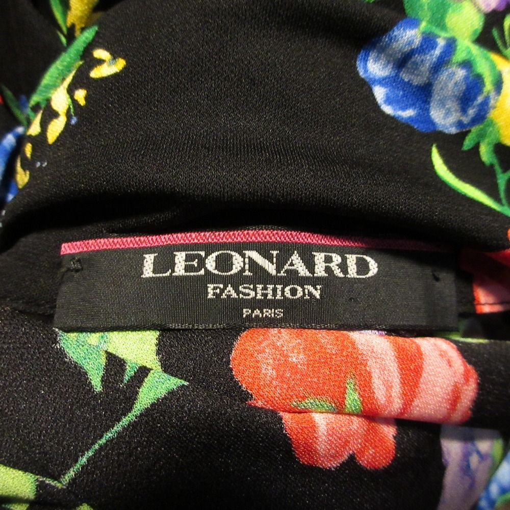 美品 レオナール Tシャツ カンカン素材 ラインストーン ブラック 総柄 L 美品 LEONARD FASSHON レオナール 花柄 カンカン素材 長袖シャツ