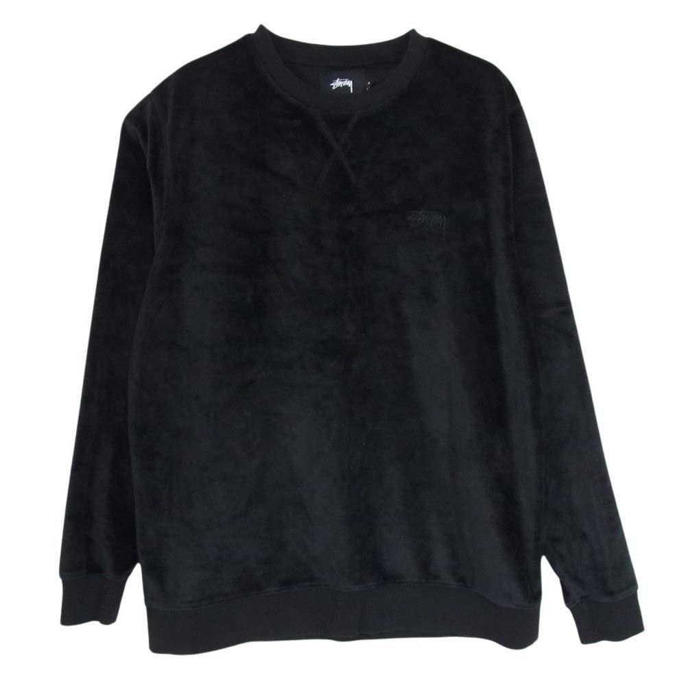 STUSSY ステューシー 114887-001 ベロア ロゴ入り スウェット トレーナー ブラック系 S【中古】