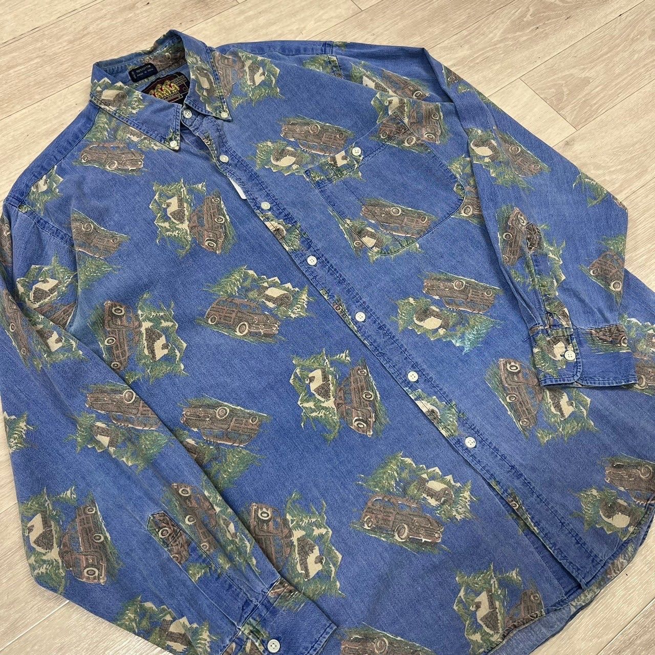 90s CHAPS チャップス Ralph Lauren 兵隊タグ 総柄 車 ボタン