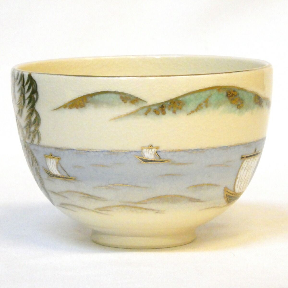 八月の特売品 清閑寺窯 三代 杉田祥平作 色絵松籟の海画茶碗 茶道具 WWW_IBETON_RU