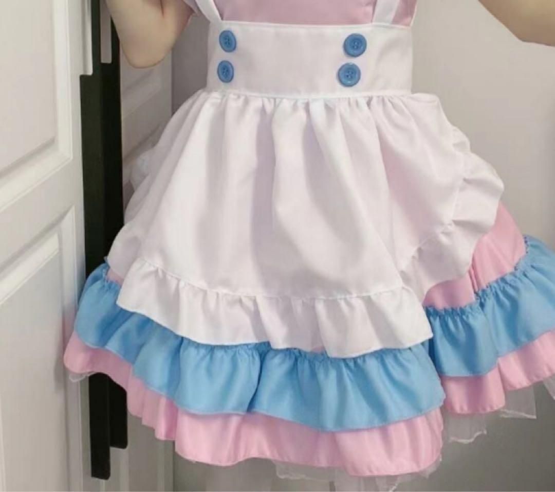 【レア❣️】CANDY FRUIT ピンクメイド服 フリル付き ピンク♡ブラックの地雷ちゃんフリルメイド服ワンピ―ス (M/L/2L