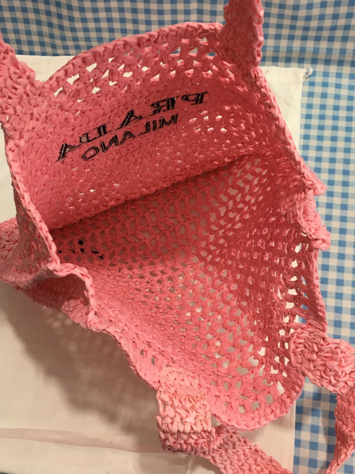 PRADA プラダ トートバッグ かごバッグ 草編み ラフィア ピンク