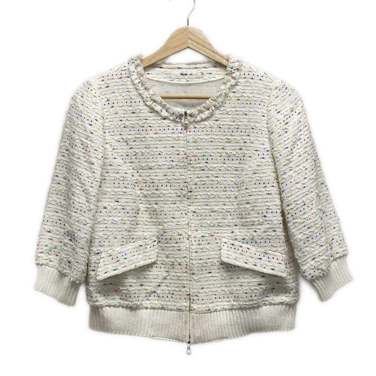 【Rene】ルネ 白ブルゾン 36 size Rene(ルネ) ブルゾン サイズ36 S レディース - 白×レッド×マルチ 七分