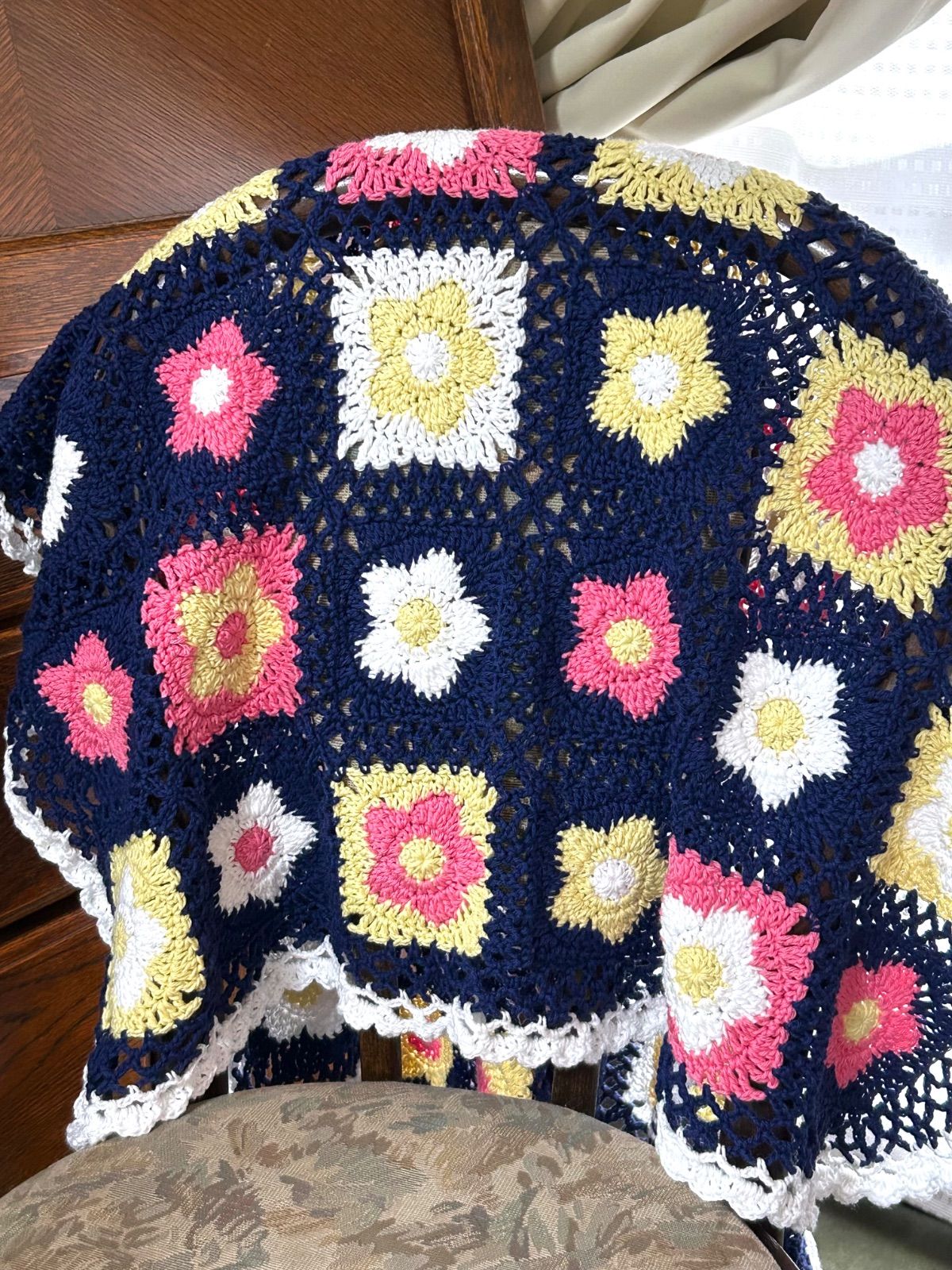 ハンドメイド ブランケット マルチカバー モチーフ コットン