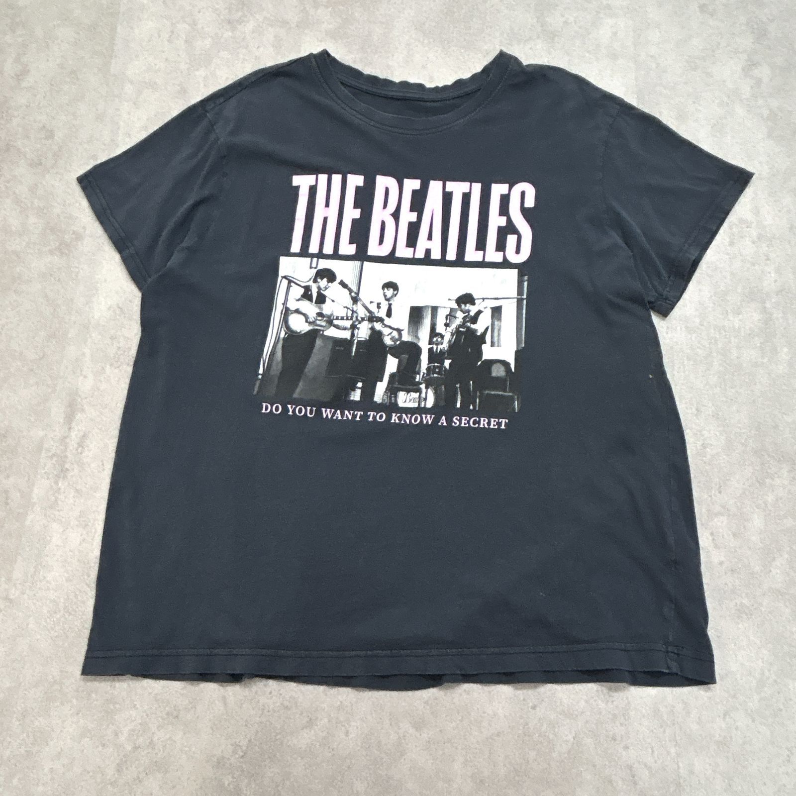 THE BEATLES　ビートルズ　ビッグプリント　トップス　半袖Tシャツ　古着　ネイビー　紺色　L