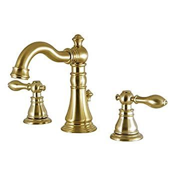 Kingston Brass FSC1973ACL アメリカンクラシック8インチワイド洗面所蛇口 小売ポップアップ付き 5-5/16インチ サテン真鍮