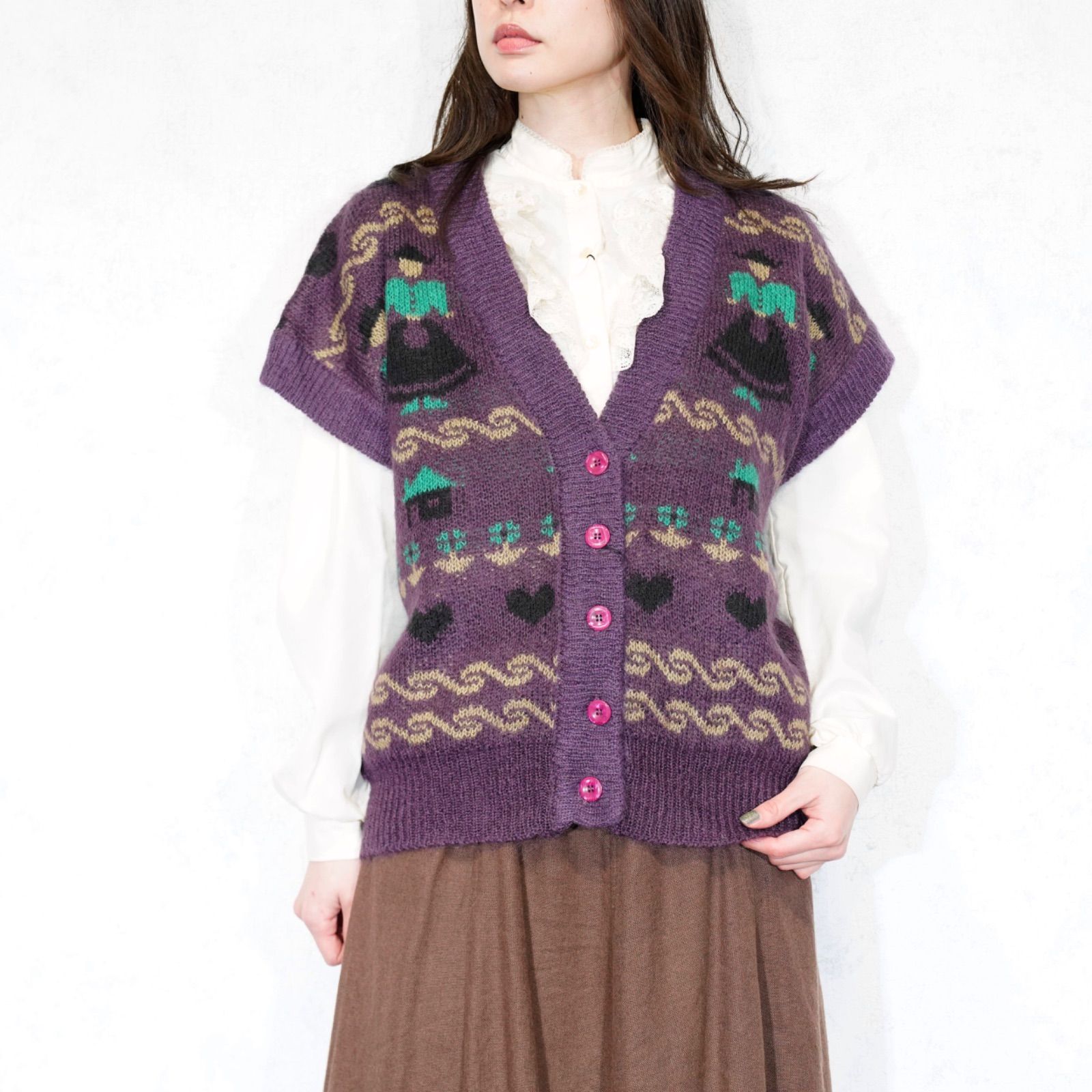 アメリカ古着ファンシーデザインモヘアニットベスト