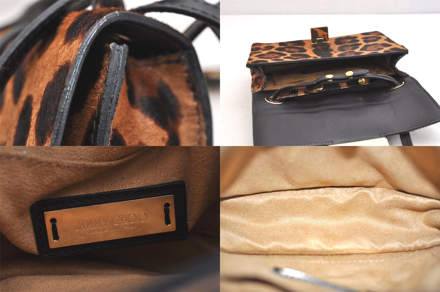 JIMMY CHOO ジミーチュウ レオパード柄 ハラコ 3Way ショルダーハンドバッグ ブラウン 2456N DECORATOM_COM_BR