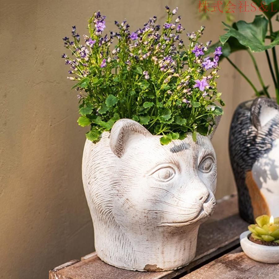 鉢花 植木動物の頭のプランターポット猫の顔プランター植木