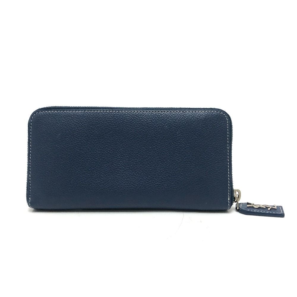 サンローラン レザー二つ折り長財布 ネイビー 難有】イヴサンローラン