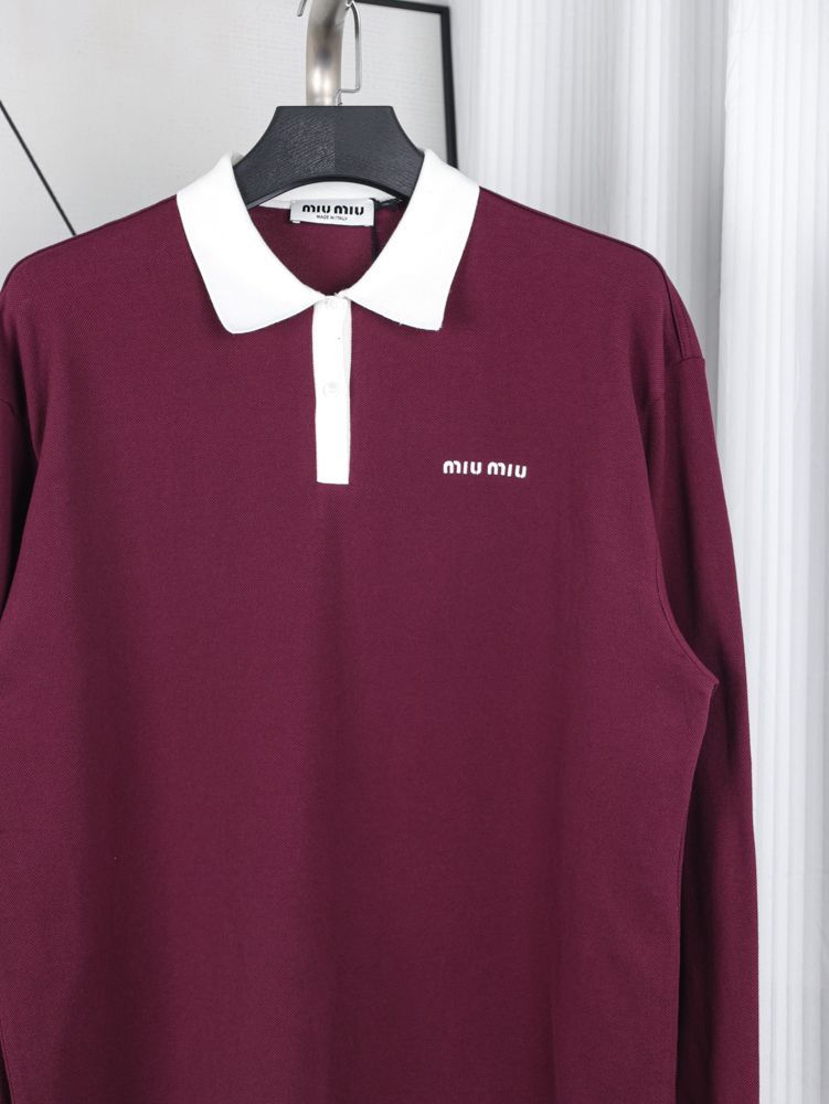 miu miu 長袖ポロシャツ バーガンディ ストライプ miu miu 長袖ポロシャツ バーガンディ ストライプ - メルカリ