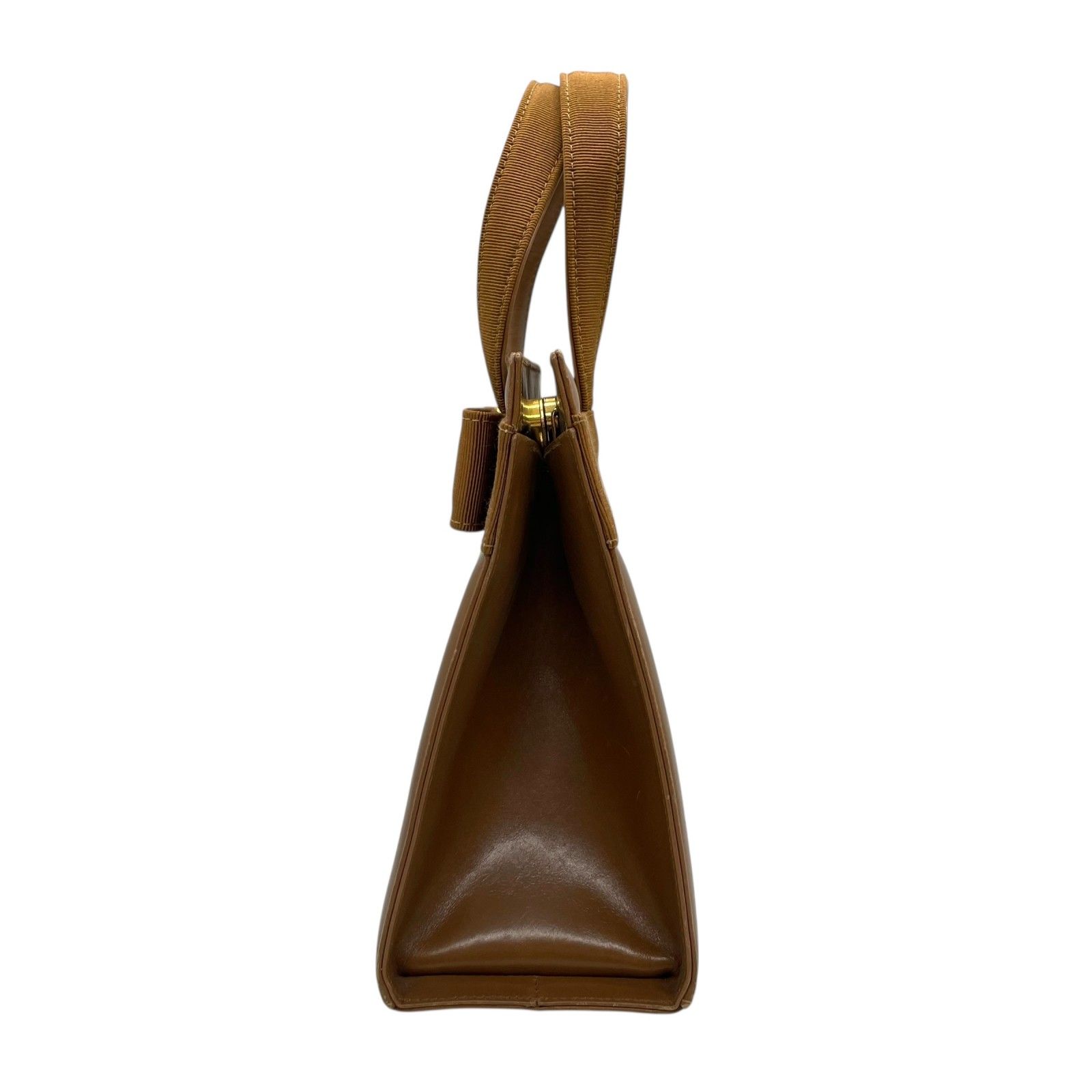美品●フェラガモ　ハンドバッグ　ヴァラリボン　ゴールド金具　裏地総柄　レザー　黒 Salvatore Ferragamo フェラガモ ヴァラ リボン ハンドバッグ 茶