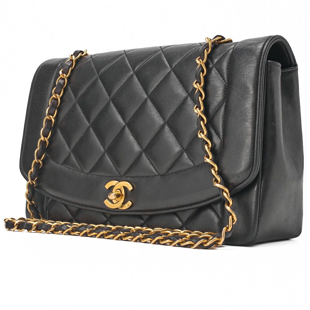 CHANEL シャネル チェーンショルダー マトラッセ ラムスキン ダイアナフラップ 黒 ゴールド金具 レディースバッグ ブランド