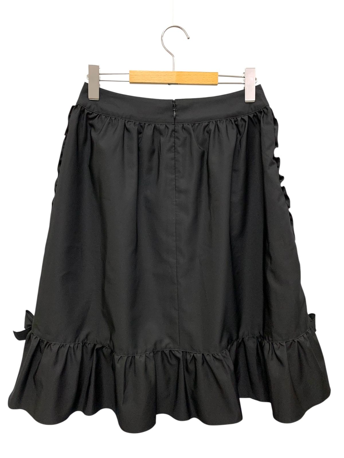 エムズグレイシー フリル リボン付きタフタスカート 417531 38 ブラック ITQ9HPM6H5EP