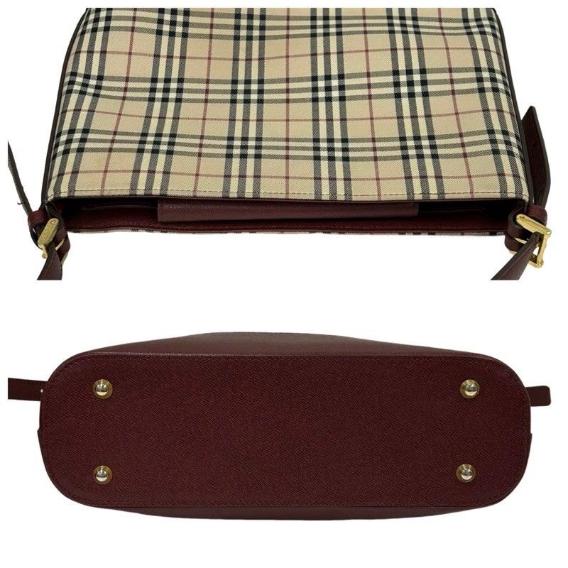 BURBERRY バーバリー ノバチェック ベージュ ボルドー レザー