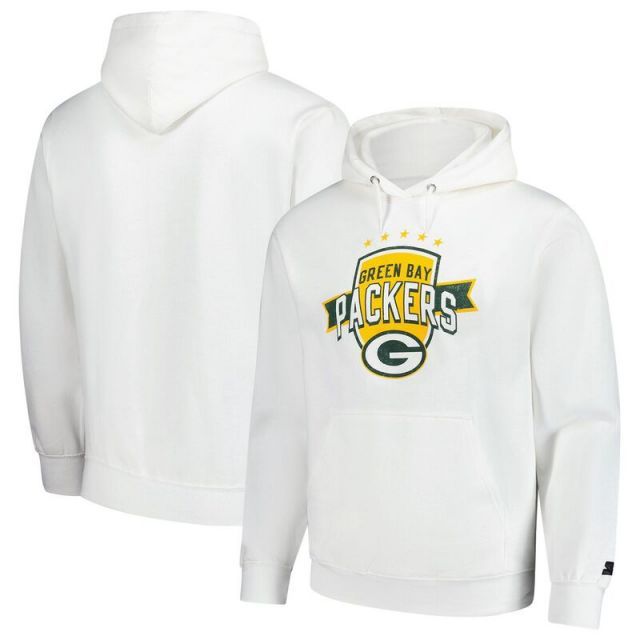 【送料無料】 スターター メンズ Tシャツ トップス Men's Starter White Green Bay Packers Vintage Pullover Hoodie Pkr White