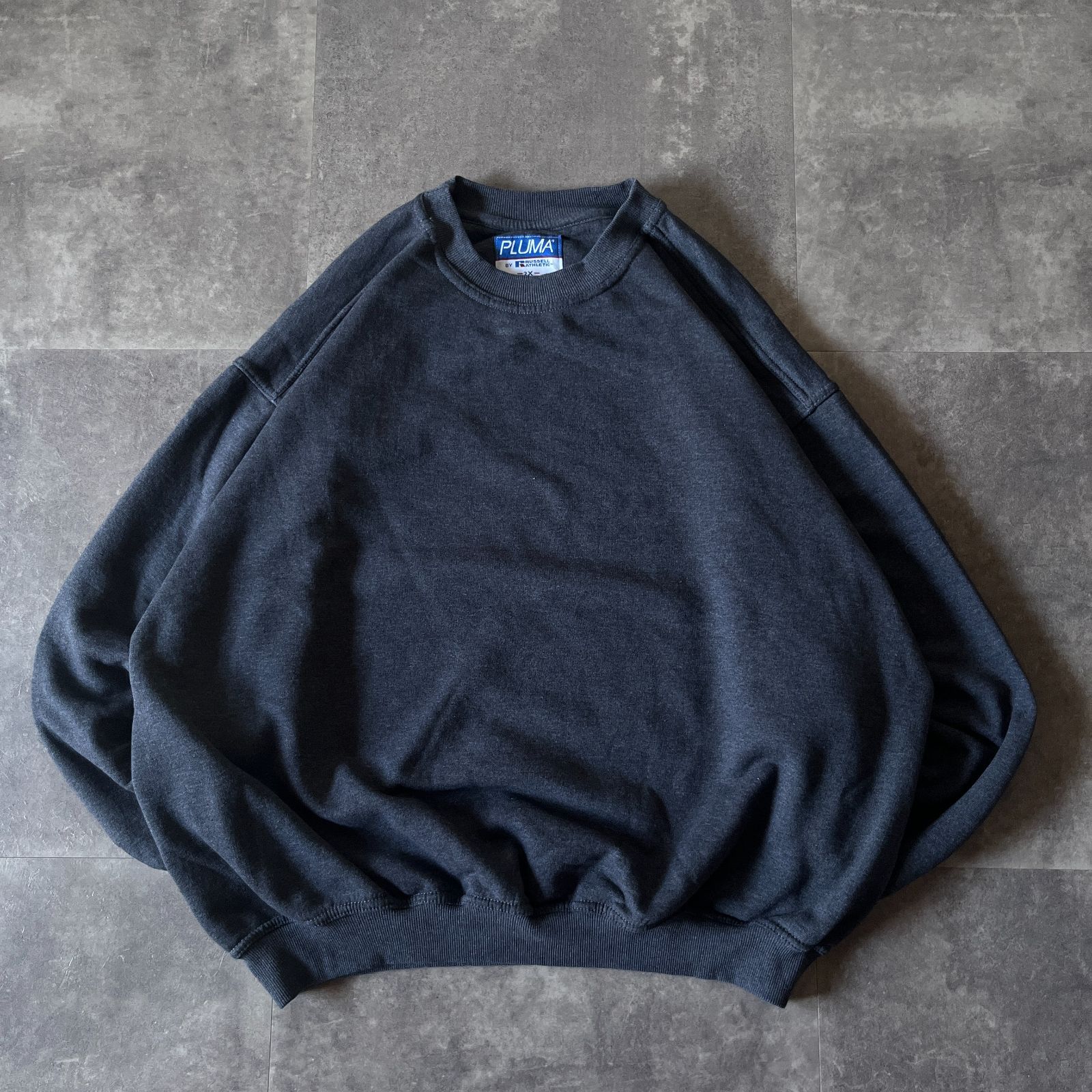 90-00s RUSSELL ATHLETIC PLUMA スウェット トレーナー チャコールグレー 4XL相当 A446 裏起毛