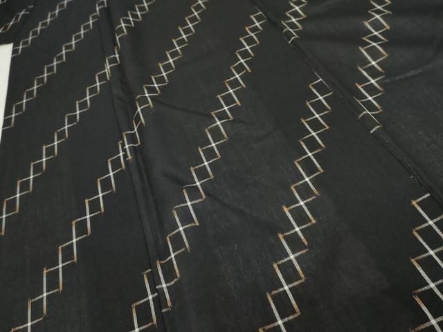 平和屋着物＊夏物 小紋 紗 斜縞 黒地 AAAU2557cs