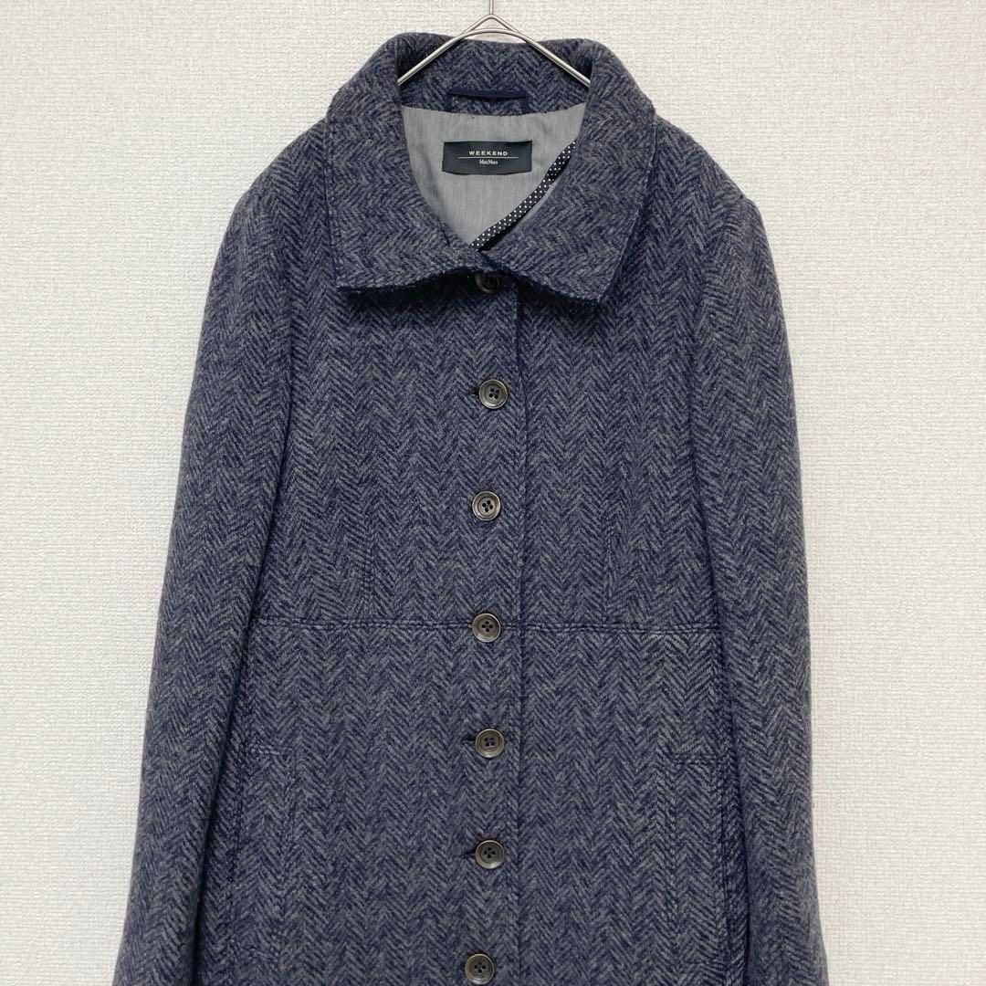 マックスマーラウィークエンドライン ロングコート ツイード ヘリンボーン ウール 美品】マックスマーラウィークエンドライン ロングコート
