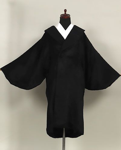 eha3315 アルパカ混 スーリーアルパカへちま衿和装用 ロングコート 黒 ブラック