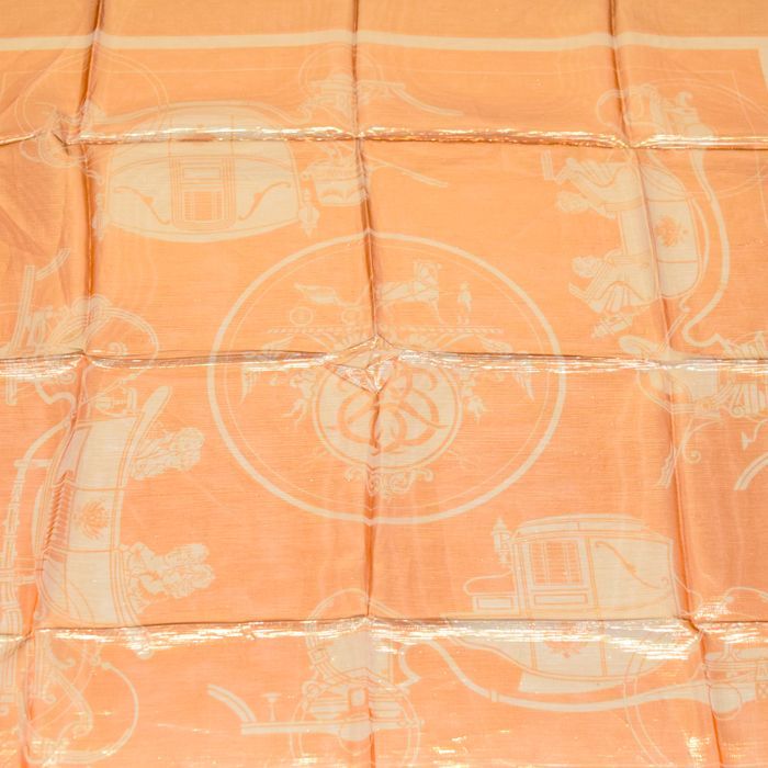 エルメス HERMES カレグラム 70 シルク 70% ポリエステル 30% EX-LIBRIS エクスリブリス 蔵書票 四輪馬車 ショール メタリック 光沢 レディース メンズ ブロンズ mbq10007