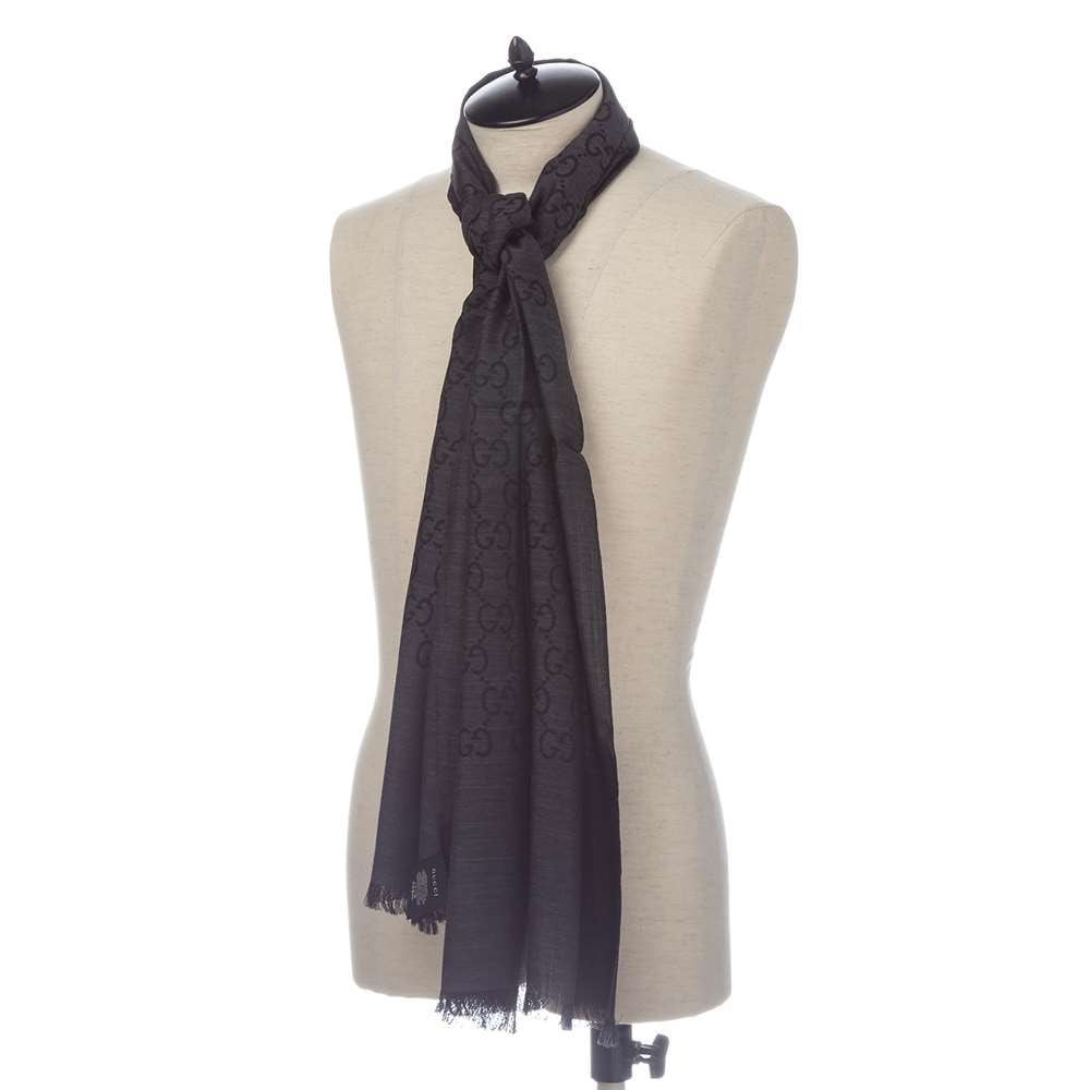 グッチ GUCCI GG柄 マフラー グレー 165904 3G646 1100 シルク ウール  