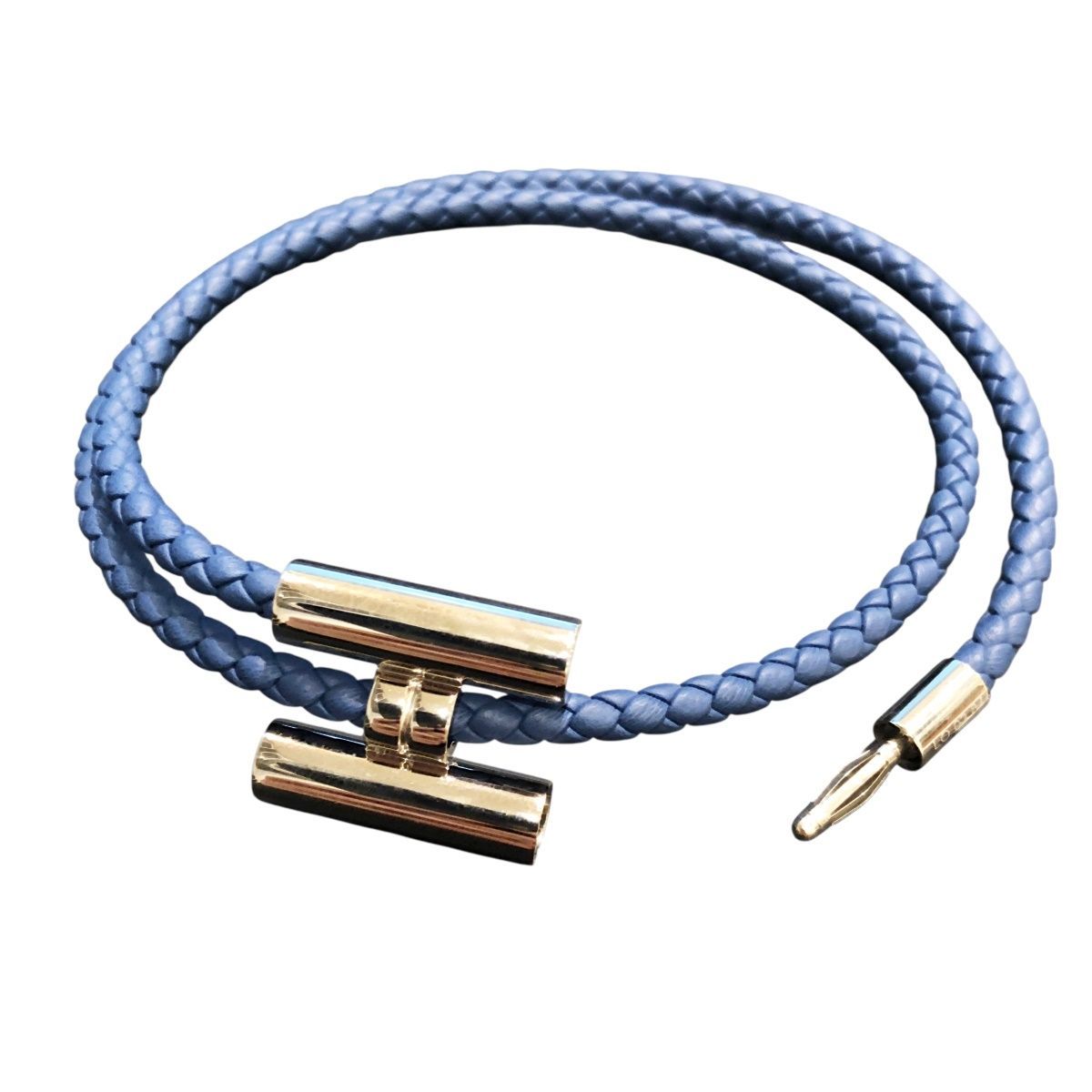 HERMES ネイビー レザー ブレスレット ❤お得なお品❤レザーブレスレット ネイビーxシルバー金具