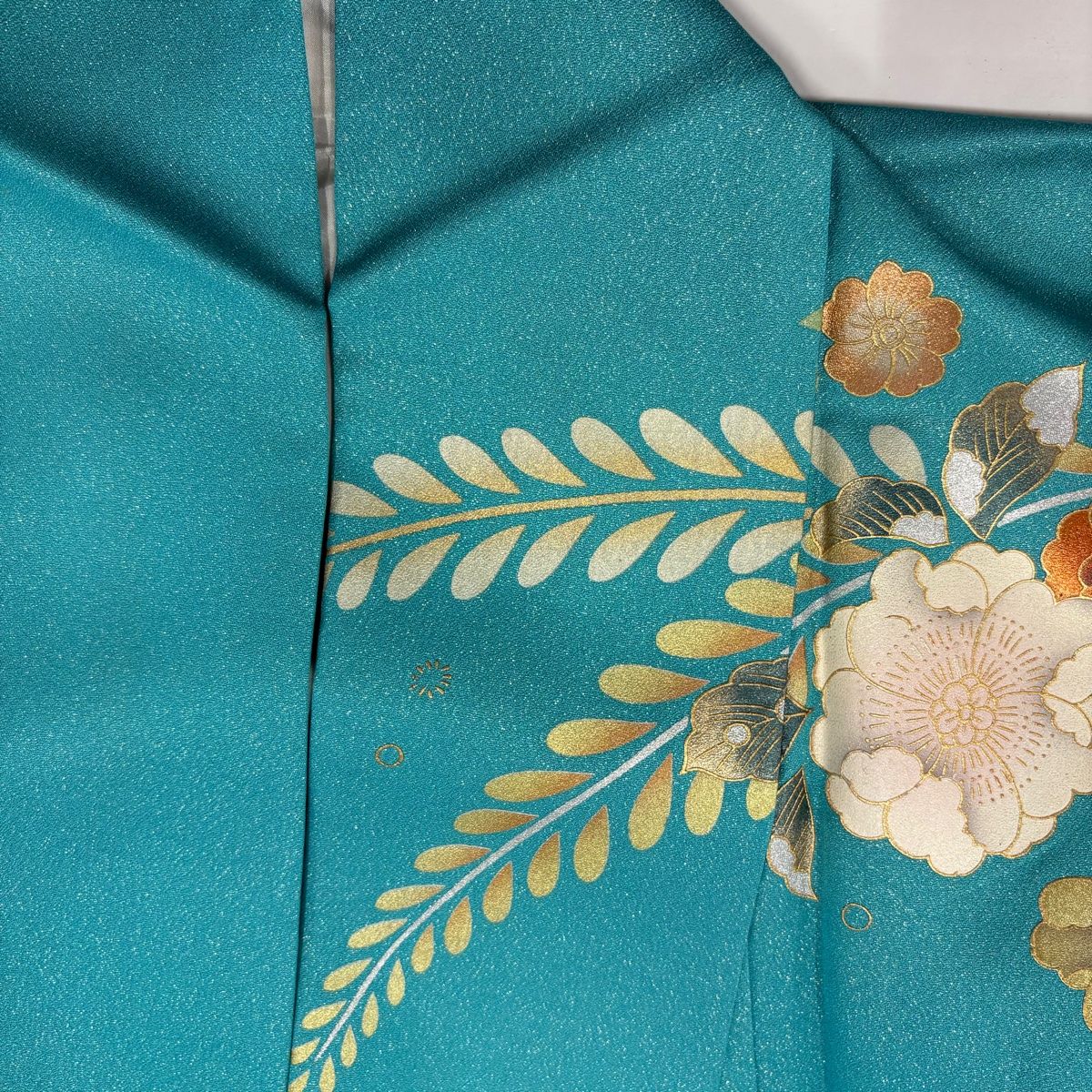 美品 辻ヶ花 千草色 白緑色 くすみカラー 銀通し 絞り 袷 正絹 振袖 着物 kyo-waraku_s3301-1