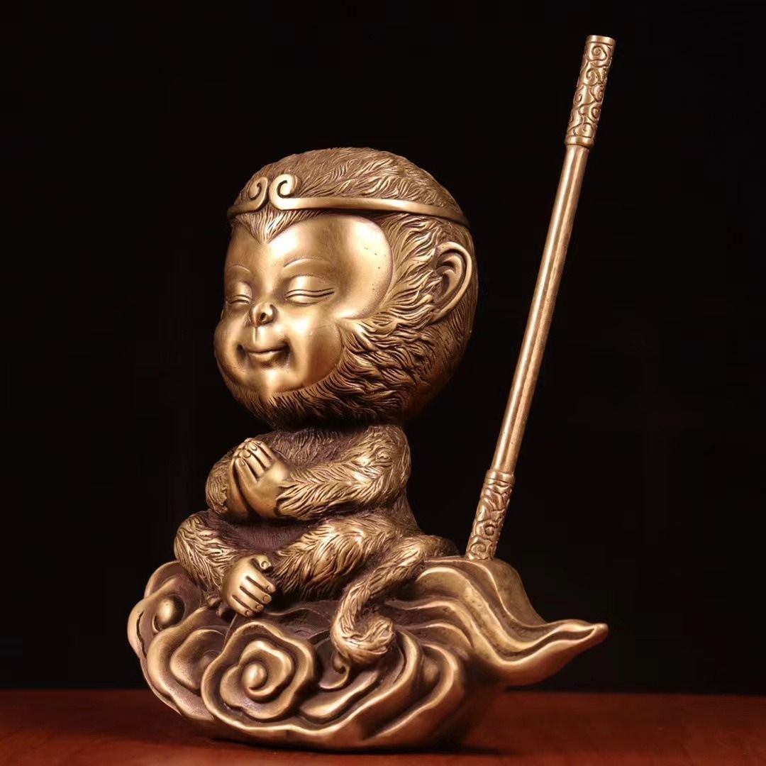 孫悟空 ハヌマーン 2024 ゴールド 置物 オブジェ 銅製 風水グッズ 運気