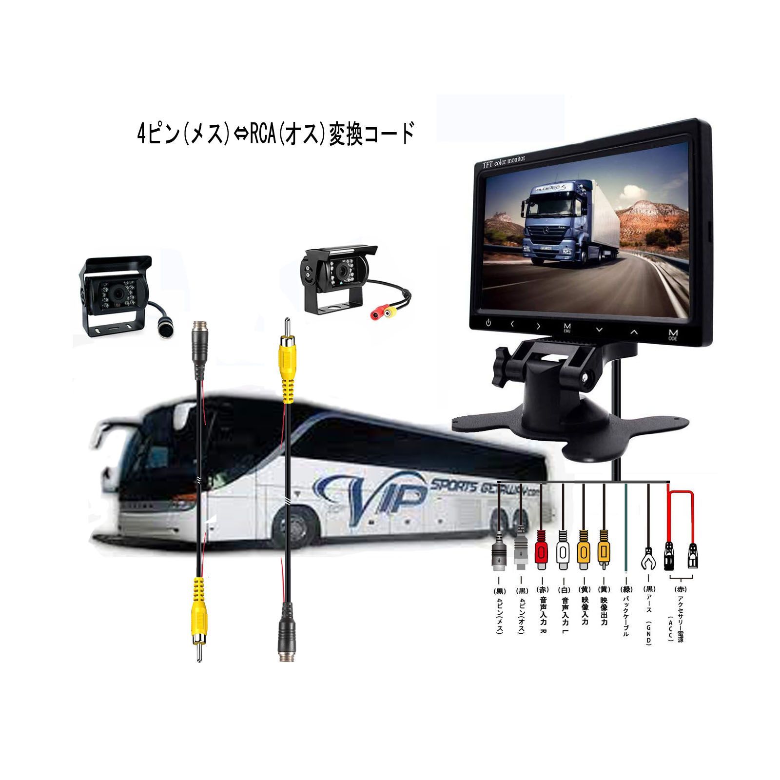 15ｍ】4pin(メス)⇔RCA(オス)変換 映像／電源ケーブル 車載モニターとバックカメラの接続に 4ピンとRCA互換 AV延長コード - メルカリ