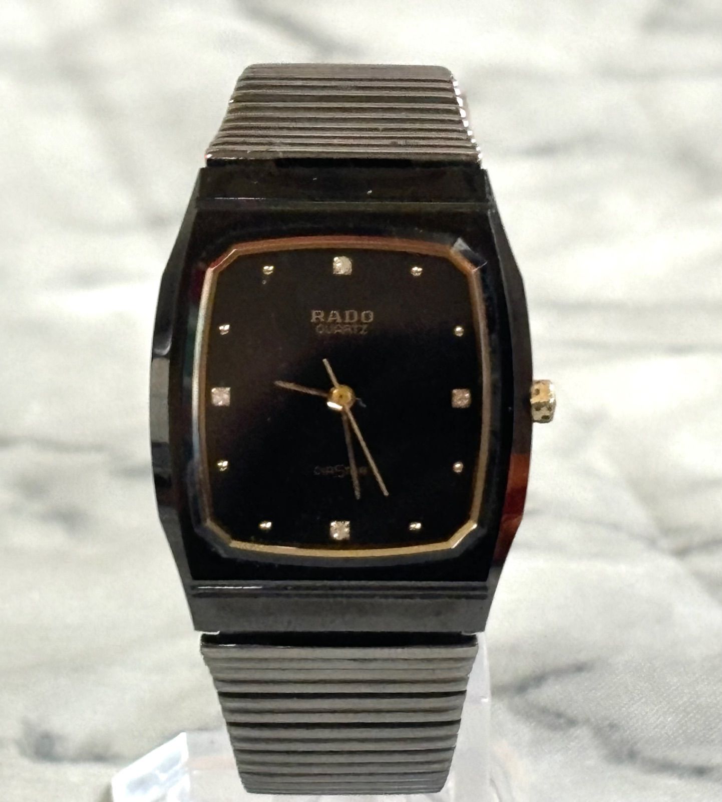 10K004 RADO ラドー ダイヤスター ブラック文字盤 132.9504.3 石付 クォーツ 4Pダイヤ 腕時計