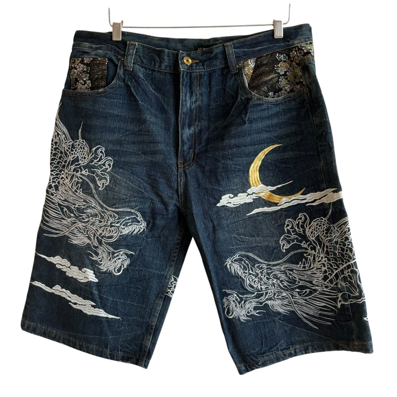 PLATINUM FUBU デニム ハーフパンツ 刺繍ロゴ 37980 Z1412 飛翔白麗 HISHYOUHAKUREI 和柄刺繍デニムハーフパンツ