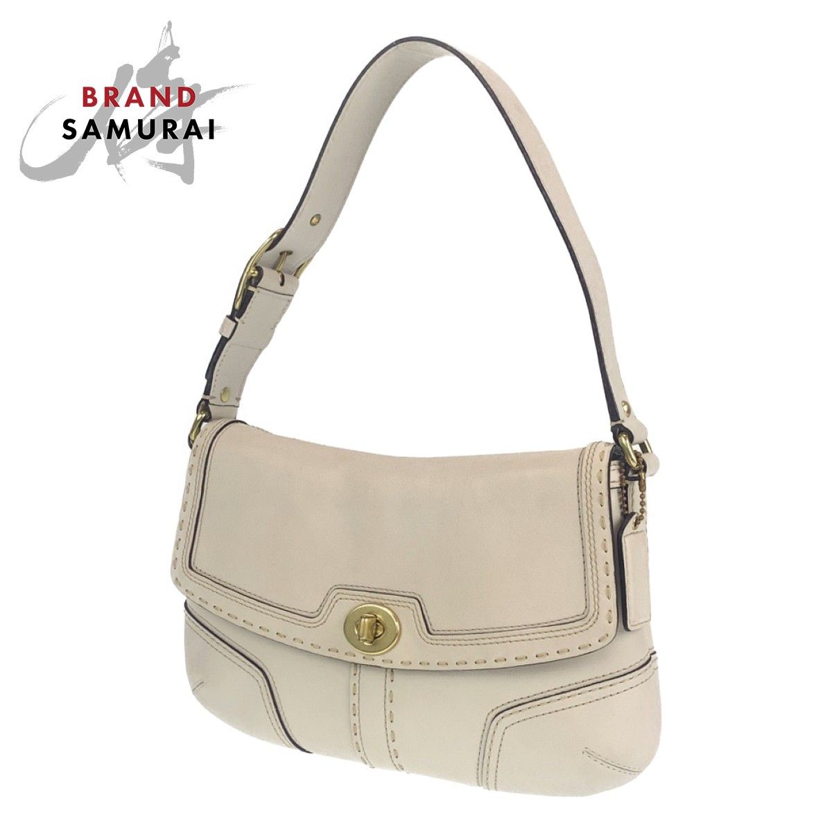 COACH コーチ ベージュ 薄茶色 アイボリー ゴールド金具 レザー 