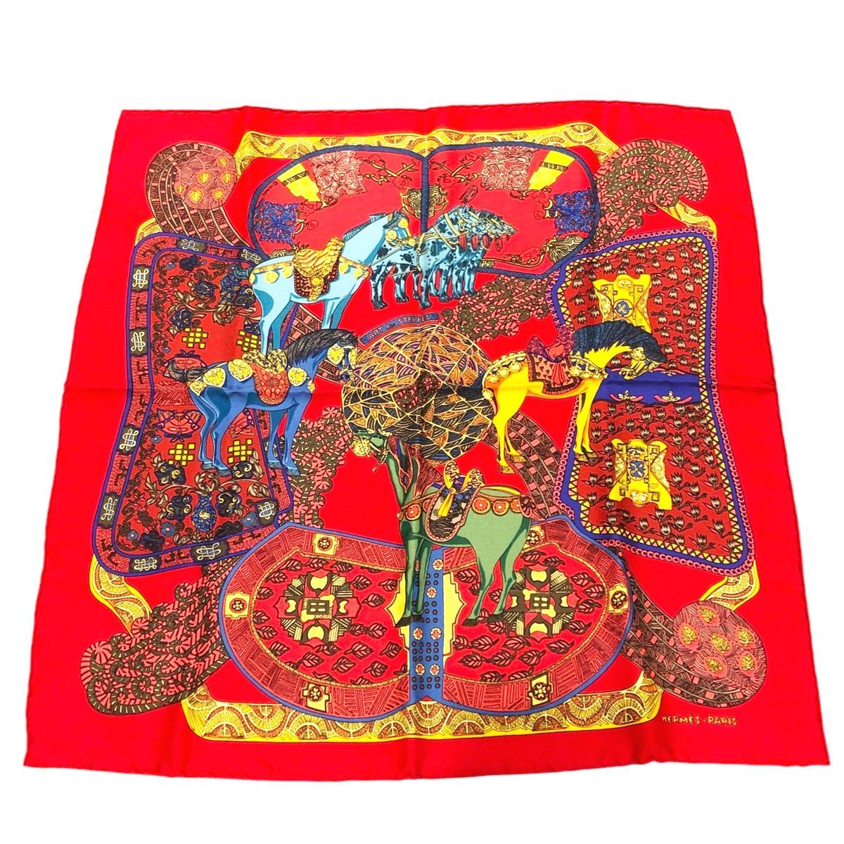 【美品】HERMES エルメス カレ 45 プチカレ ステップ美術 中古】 HERMES エルメス プチカレ ART des STEPPES ステップ美術