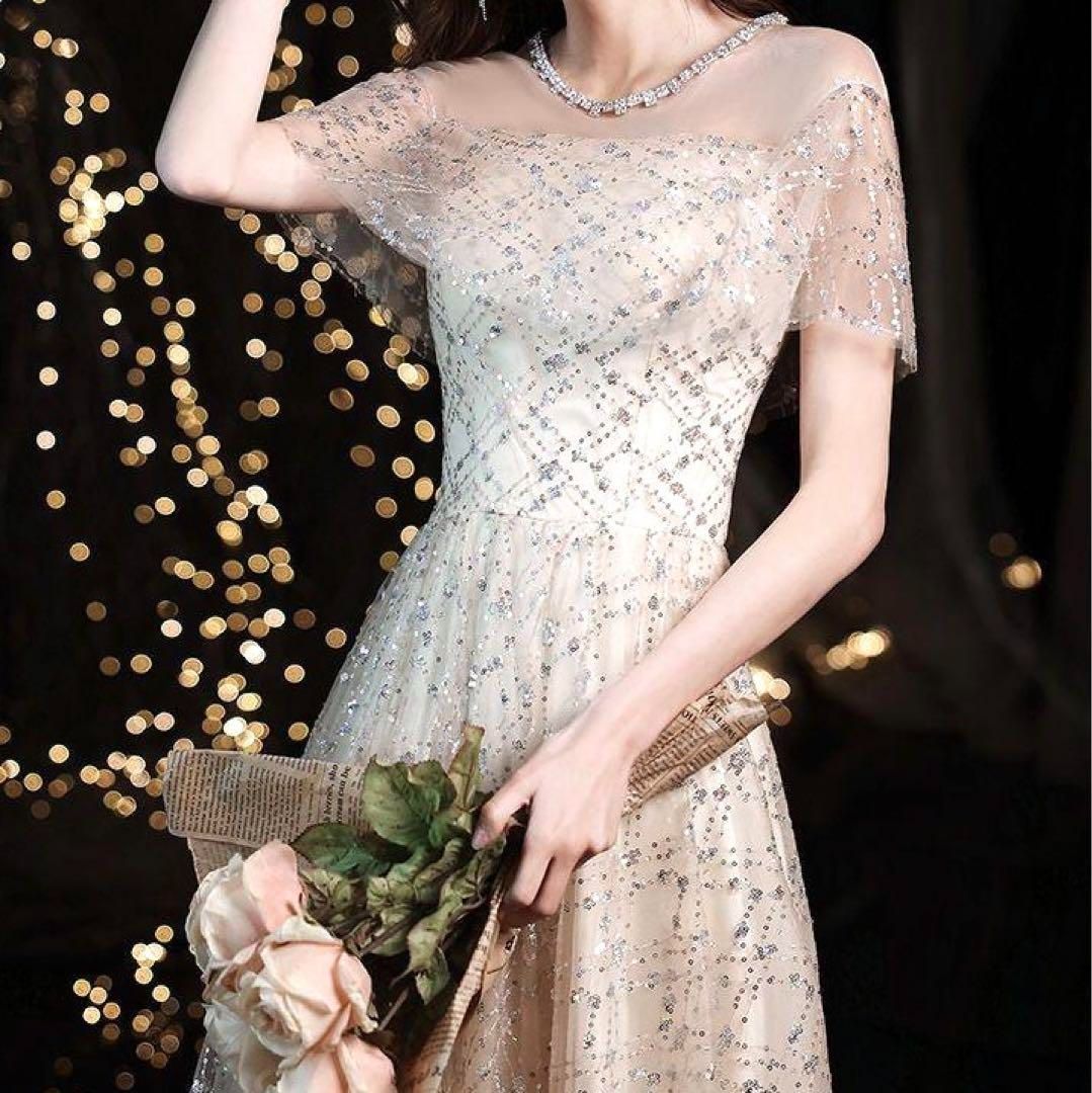 レディースファッション 半袖 スパンコールの美しいロングイブニングドレス .