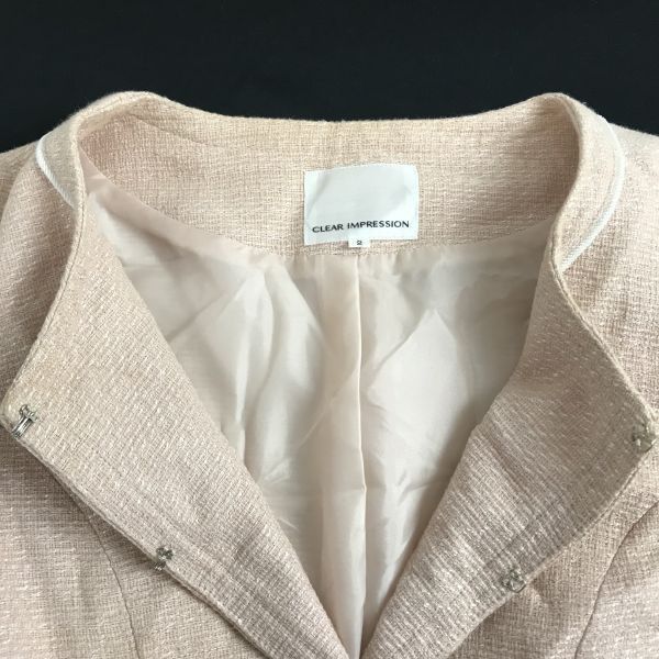 日本製★クリアインプレッション/CLEAR IMPRESSION★ツイード/ノーカラー/スカートスーツ【2/上下M/ピンク】Jackets/skirt/Set up/Made in Japan◆cBH814 日本製☆クリアインプレッション/CLEAR IMPRESSION☆ツイード/ノー