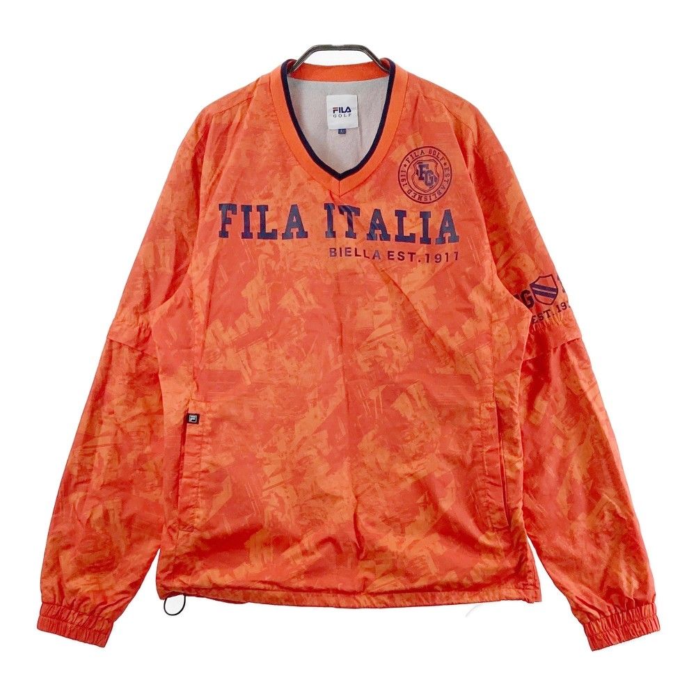 サイズ：L FILA GOLF フィラゴルフ  裏起毛 ネック付 2way ブルゾン ジャケット 総柄 オレンジ系 [240101433925] ゴルフウェア メンズ ストスト サイズ：L FILA GOLF フィラゴルフ 裏起毛 ネック付 2way