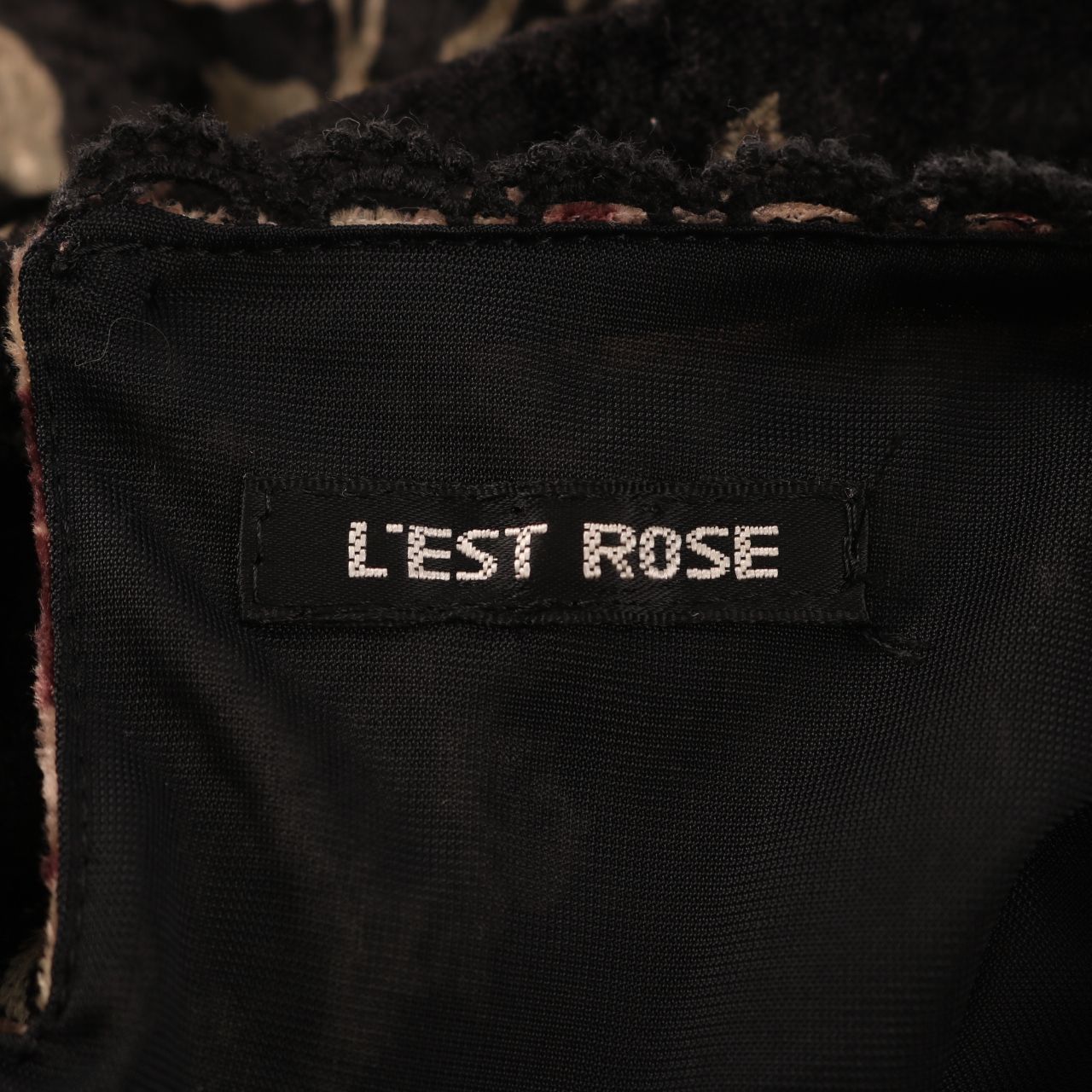 レストローズ ワンピース 半袖 膝丈 ベロア 花柄 総柄 日本製 レディース 2サイズ ブラック L'EST ROSE